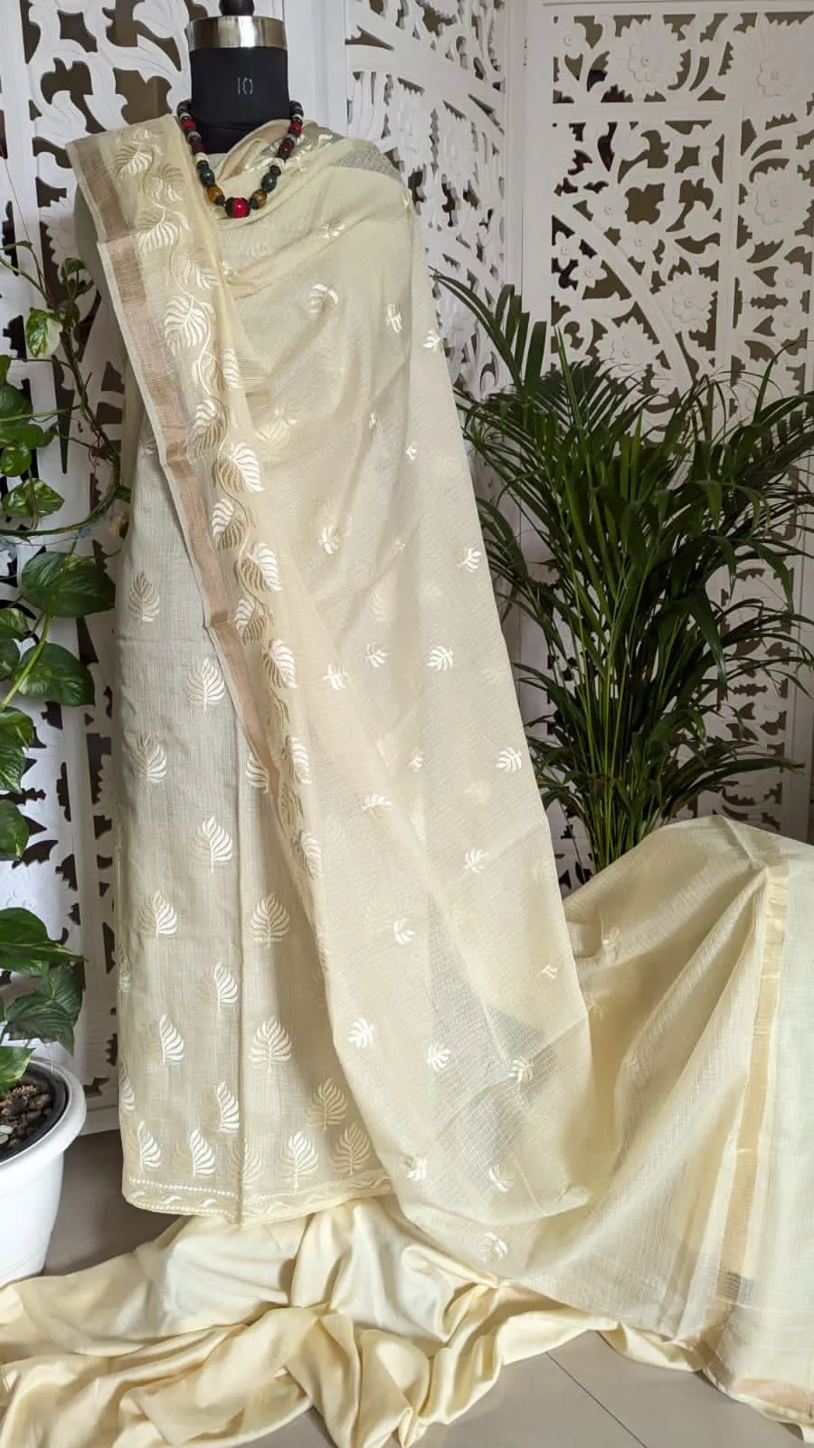 Kota Doriya Fabric With Fine Mini Checks Design and Intricate Floral Embroidery Work